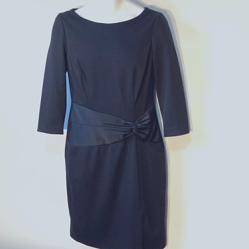 Liz Claiborne SZ 6 Black Classic Sheath Dress Satin trim Old Glamour & Hollywood